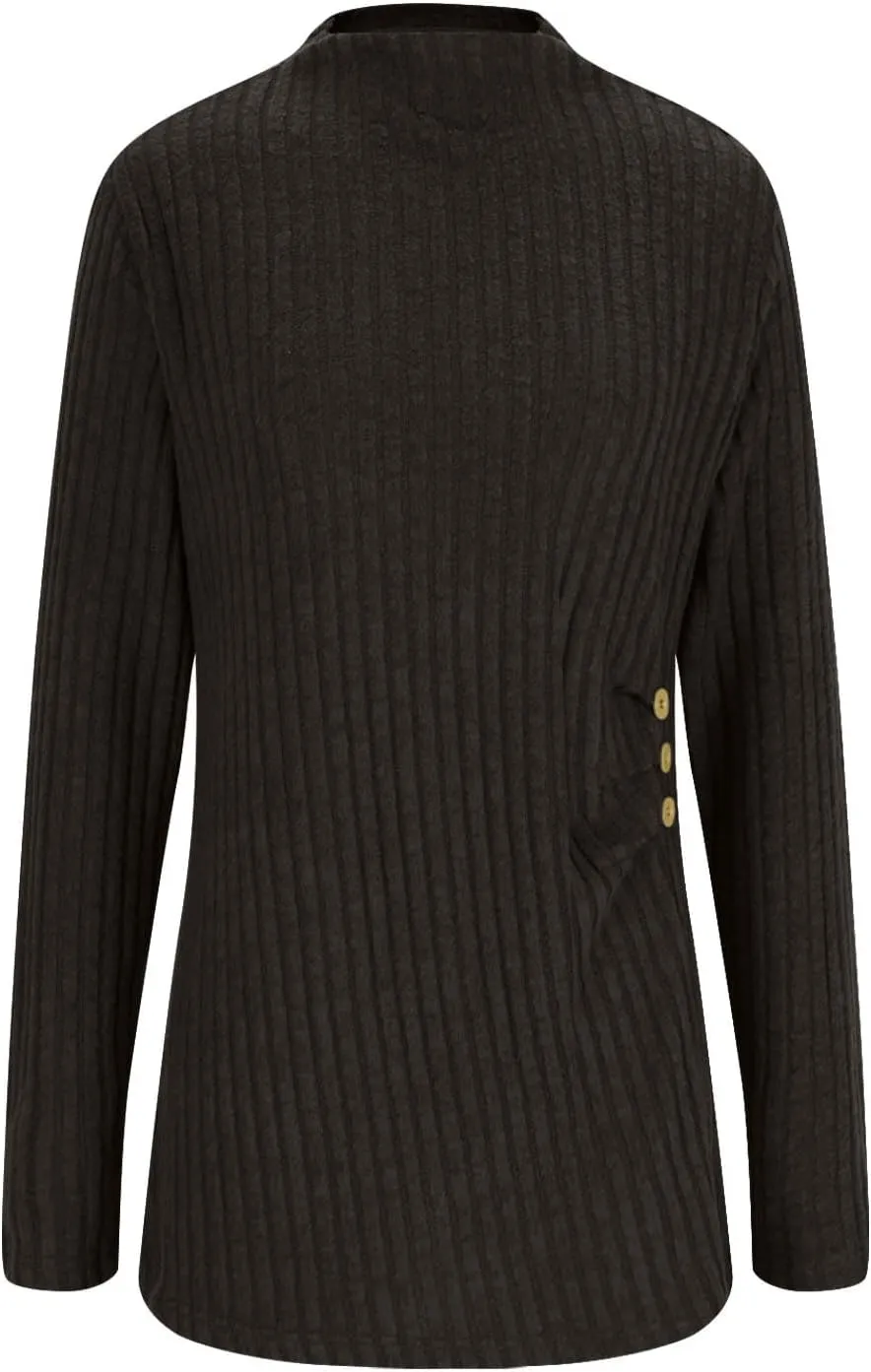 Womens Sweaters Side Button Knit Turtleneck Sweater Slim Fit Long Sleeve Tunic Sweaters Tops Trendy Oversized Sweaters
