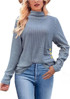 Womens Sweaters Side Button Knit Turtleneck Sweater Slim Fit Long Sleeve Tunic Sweaters Tops Trendy Oversized Sweaters