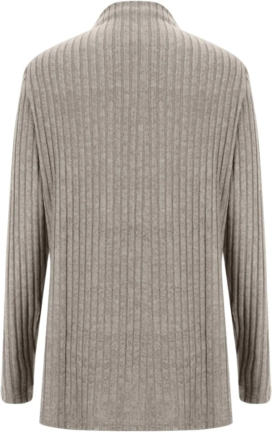 Womens Sweaters Side Button Knit Turtleneck Sweater Slim Fit Long Sleeve Tunic Sweaters Tops Trendy Oversized Sweaters