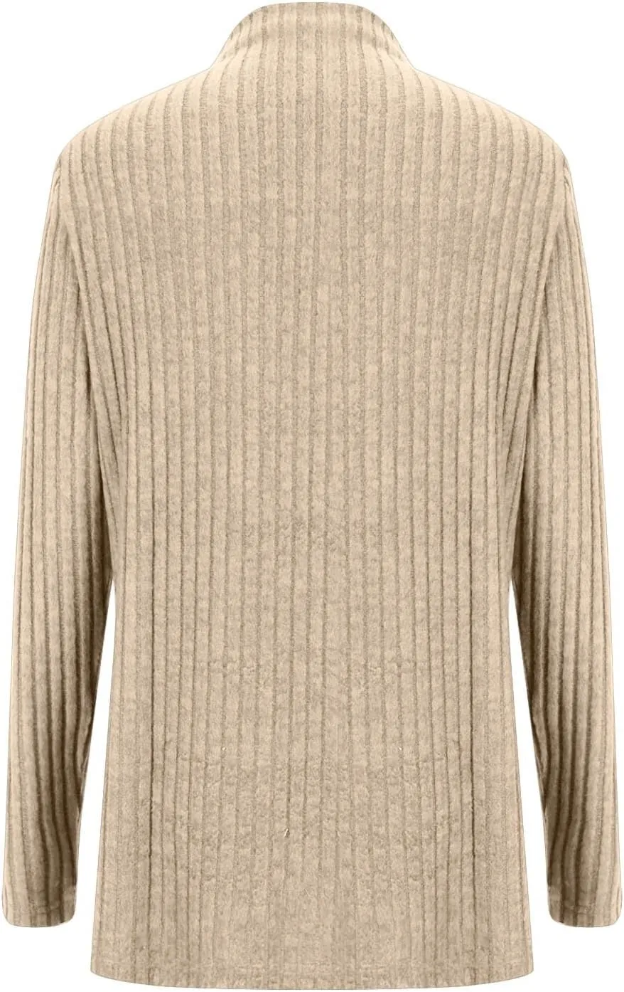 Womens Sweaters Side Button Knit Turtleneck Sweater Slim Fit Long Sleeve Tunic Sweaters Tops Trendy Oversized Sweaters