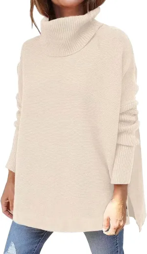 Womens Sweaters Turtleneck Batwing Sleeve Loose Oversized Sweaters Chunky Knitted Pullover Sweaters for Women
