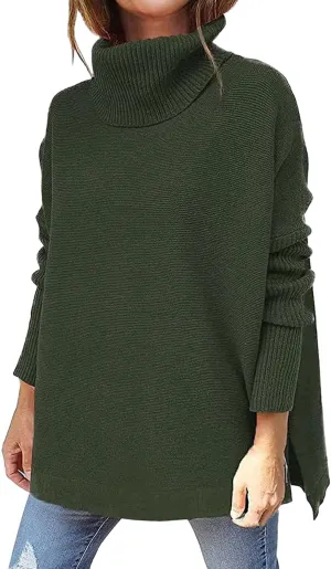 Womens Sweaters Turtleneck Batwing Sleeve Loose Oversized Sweaters Chunky Knitted Pullover Sweaters for Women