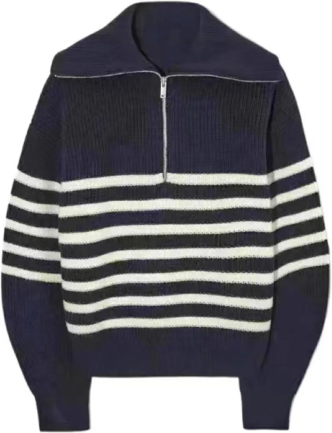 Women's Sweaters V Neck 1/4 Zip Sweaters Casual Striped Long Sleeve Pullover 2024 Fall Winter Ribbed Knit Sweaters