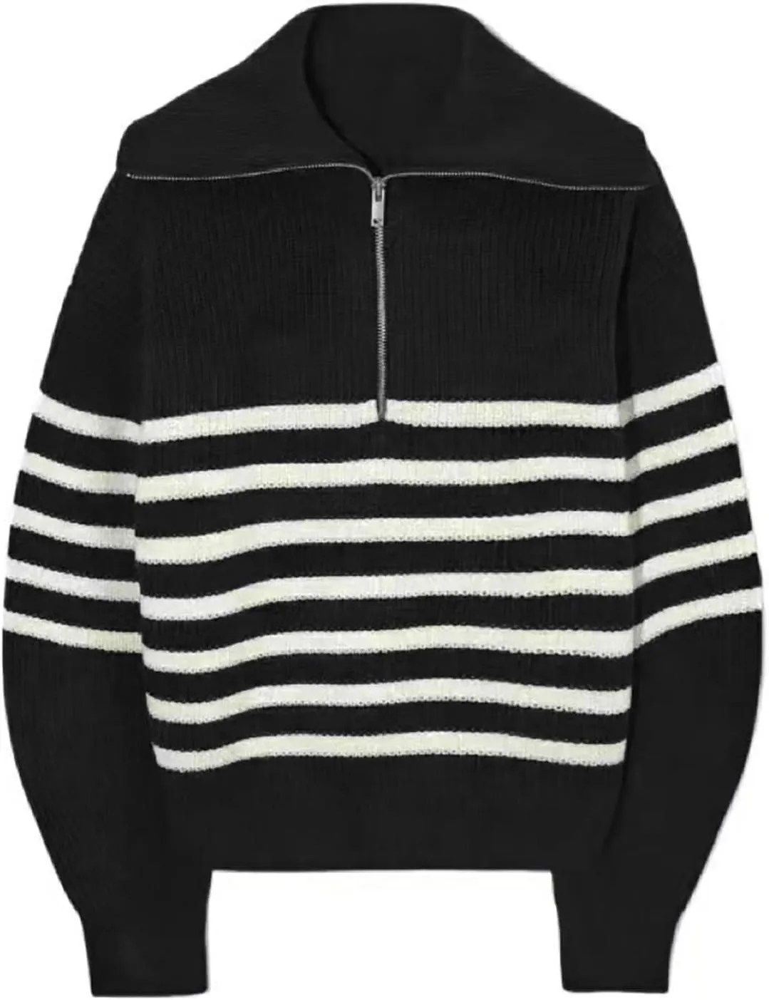Women's Sweaters V Neck 1/4 Zip Sweaters Casual Striped Long Sleeve Pullover 2024 Fall Winter Ribbed Knit Sweaters