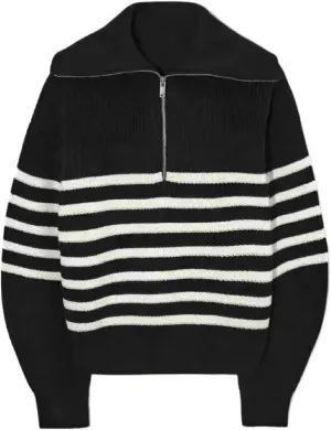 Women's Sweaters V Neck 1/4 Zip Sweaters Casual Striped Long Sleeve Pullover 2024 Fall Winter Ribbed Knit Sweaters