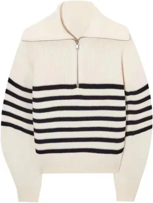 Women's Sweaters V Neck 1/4 Zip Sweaters Casual Striped Long Sleeve Pullover 2024 Fall Winter Ribbed Knit Sweaters