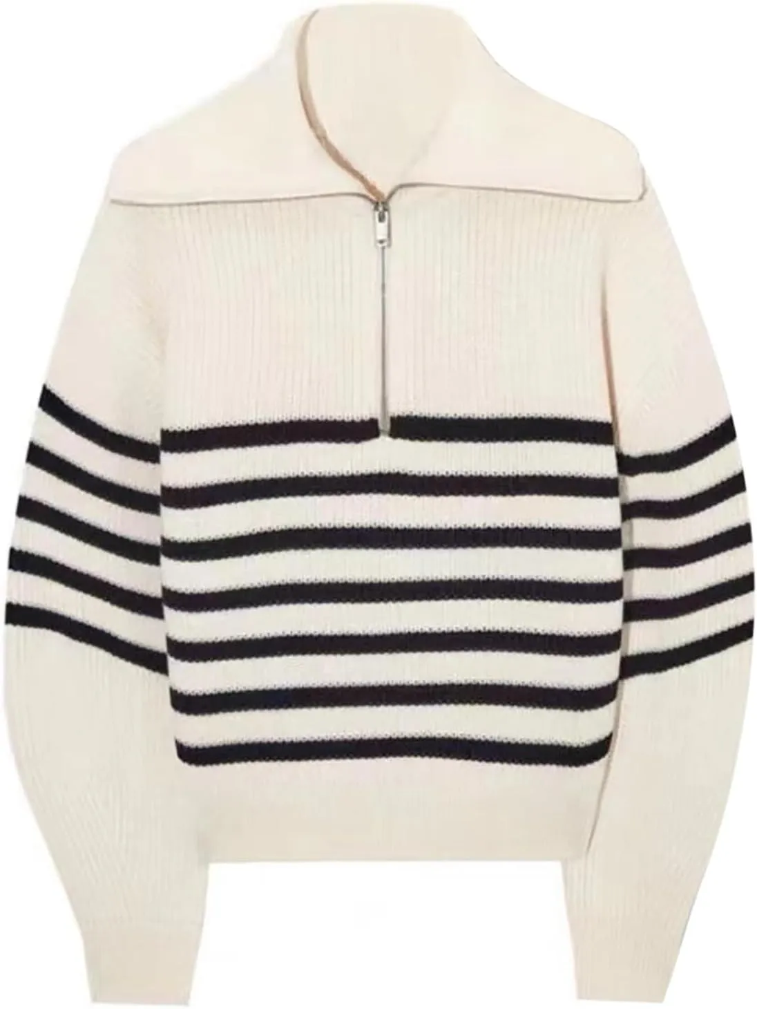 Women's Sweaters V Neck 1/4 Zip Sweaters Casual Striped Long Sleeve Pullover 2024 Fall Winter Ribbed Knit Sweaters