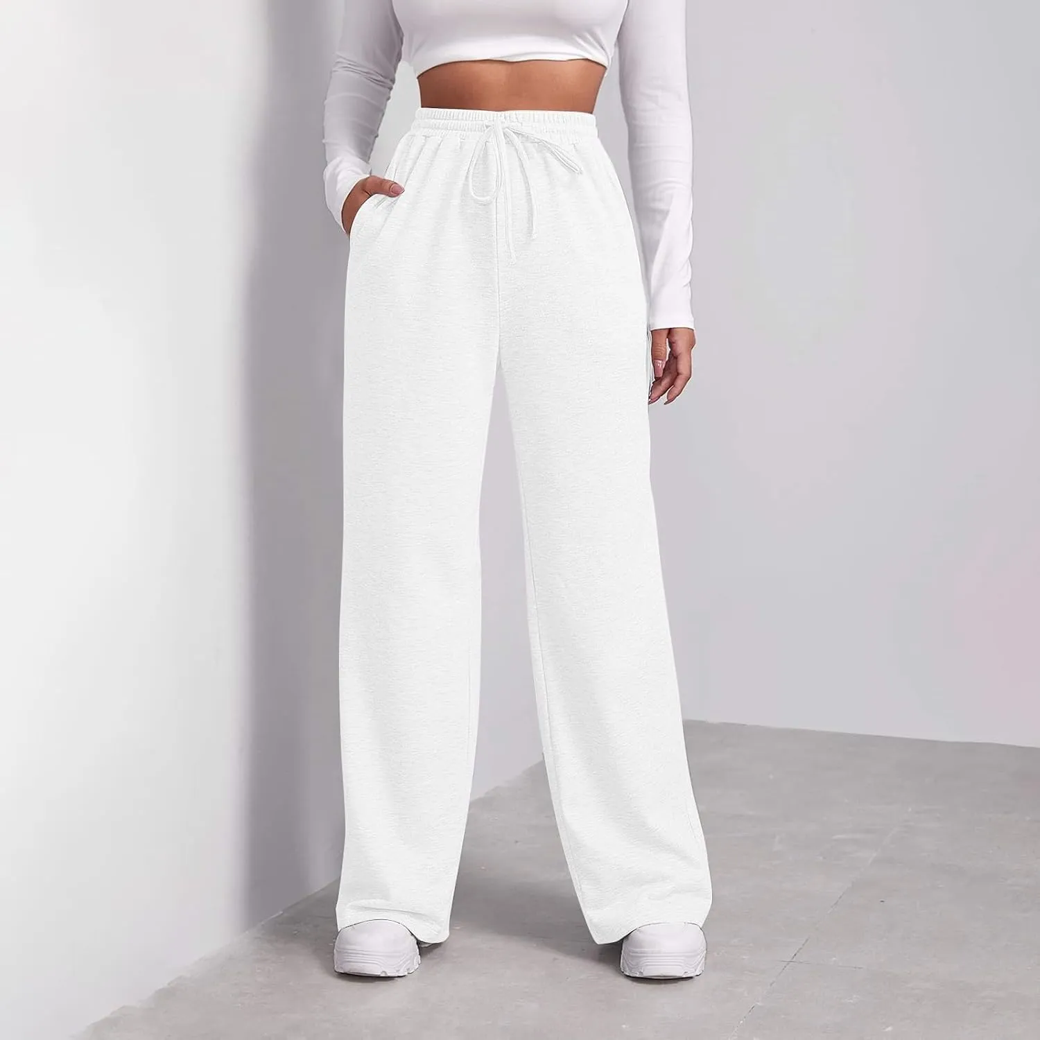 Womens Sweatpants Plus Size Bottoms Joggers Stretch Drawstring Preppy Straight Leg Basics Pants Trousers