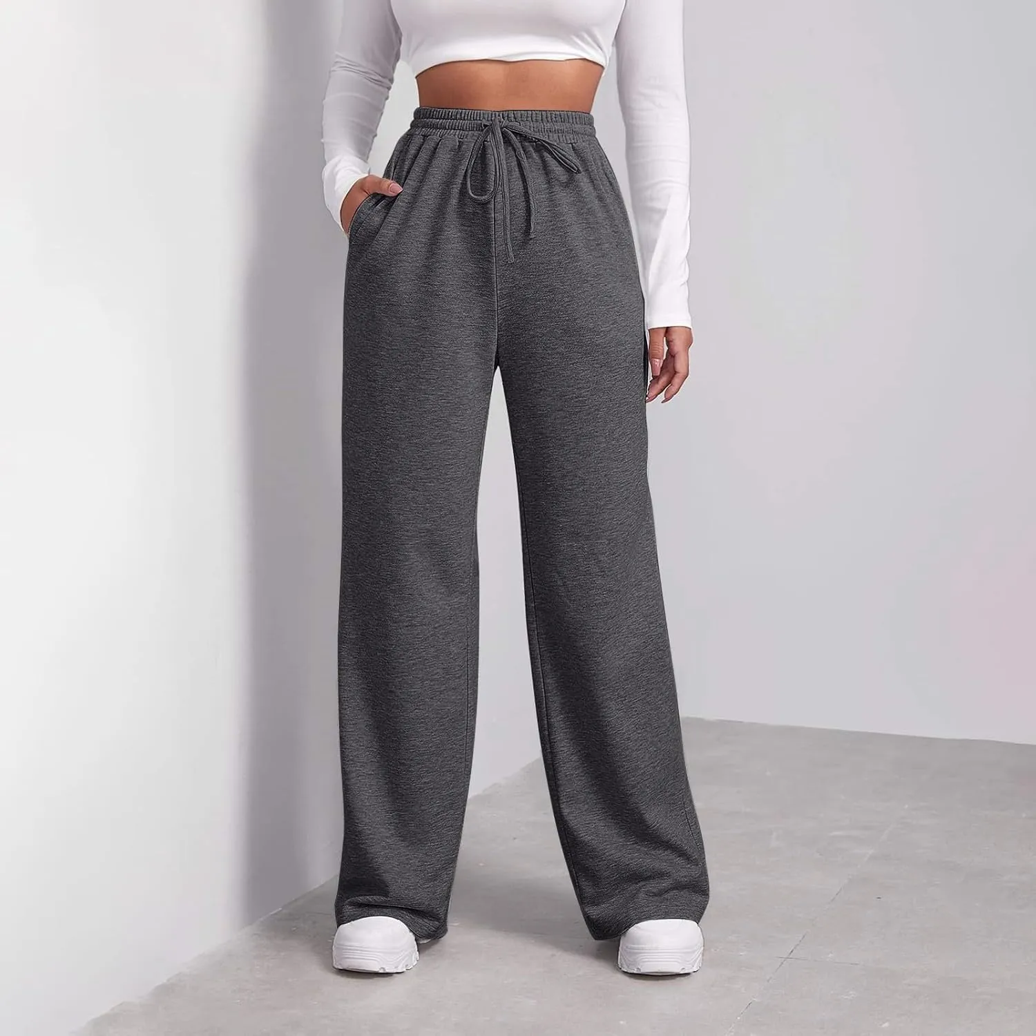 Womens Sweatpants Plus Size Bottoms Joggers Stretch Drawstring Preppy Straight Leg Basics Pants Trousers