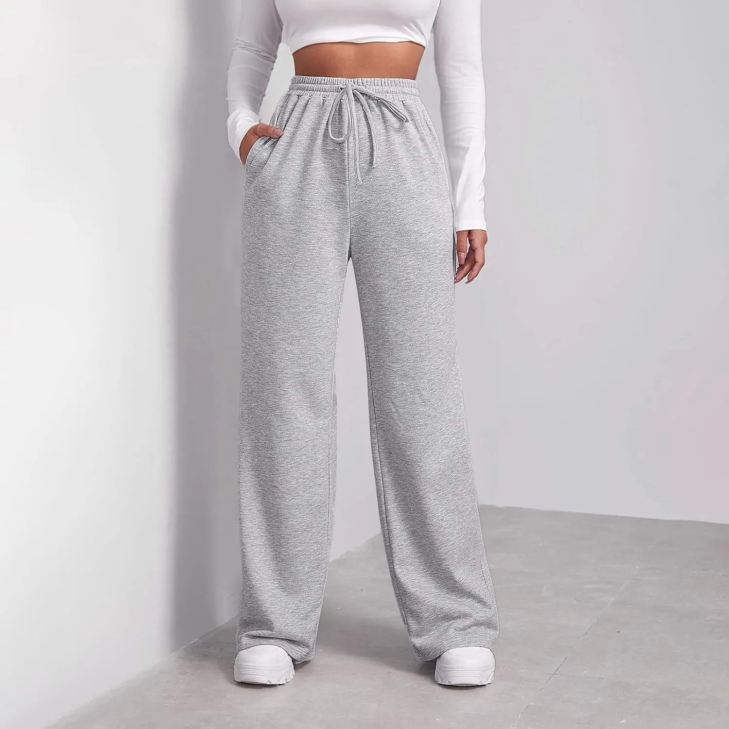 Womens Sweatpants Plus Size Bottoms Joggers Stretch Drawstring Preppy Straight Leg Basics Pants Trousers
