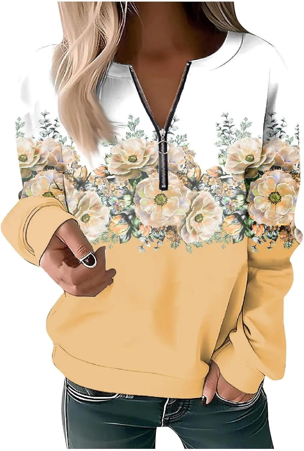 Womens Sweatshirts Quarter Zip Sweatshirts Pullover Casual Zip Up Cute Hoodies 2023 Fall Outfits Athletic Tops