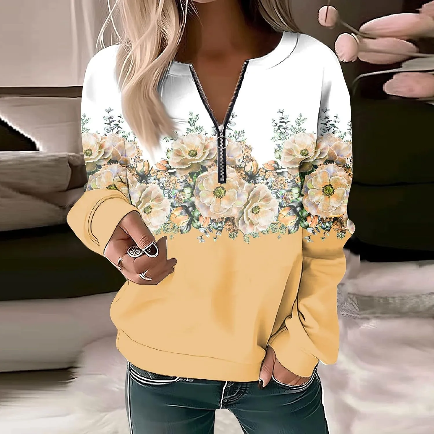 Womens Sweatshirts Quarter Zip Sweatshirts Pullover Casual Zip Up Cute Hoodies 2023 Fall Outfits Athletic Tops