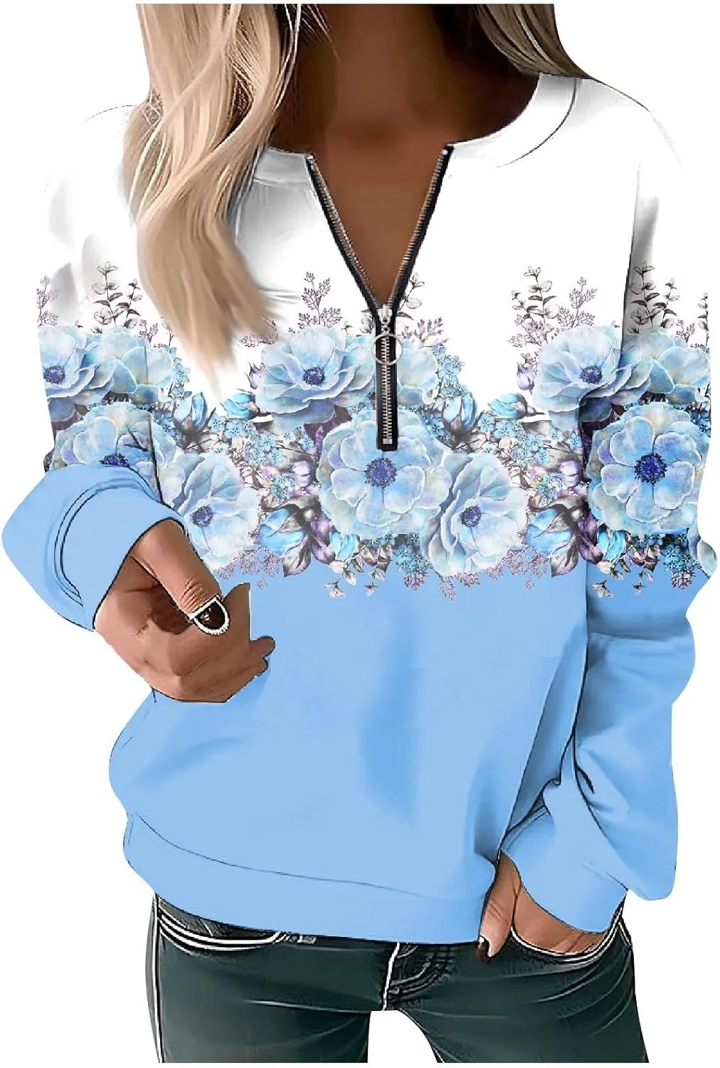 Womens Sweatshirts Quarter Zip Sweatshirts Pullover Casual Zip Up Cute Hoodies 2023 Fall Outfits Athletic Tops