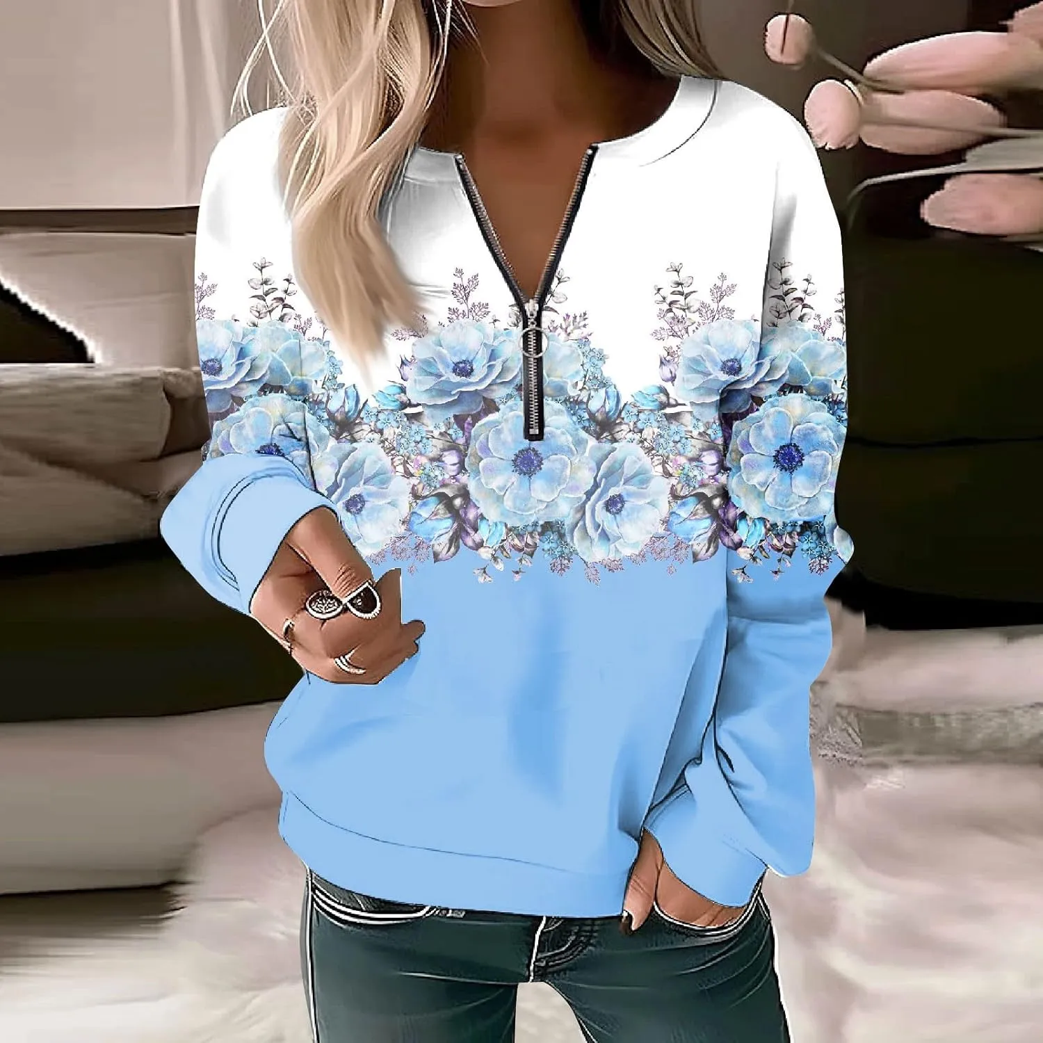 Womens Sweatshirts Quarter Zip Sweatshirts Pullover Casual Zip Up Cute Hoodies 2023 Fall Outfits Athletic Tops