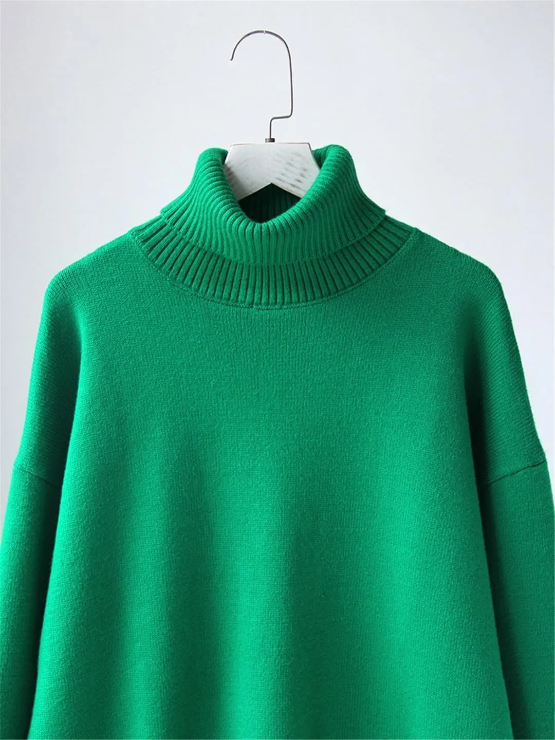Women's Thick Sweaters Oversize Turtleneck Winter Warm White Pullovers Knitted Sweater Tops
