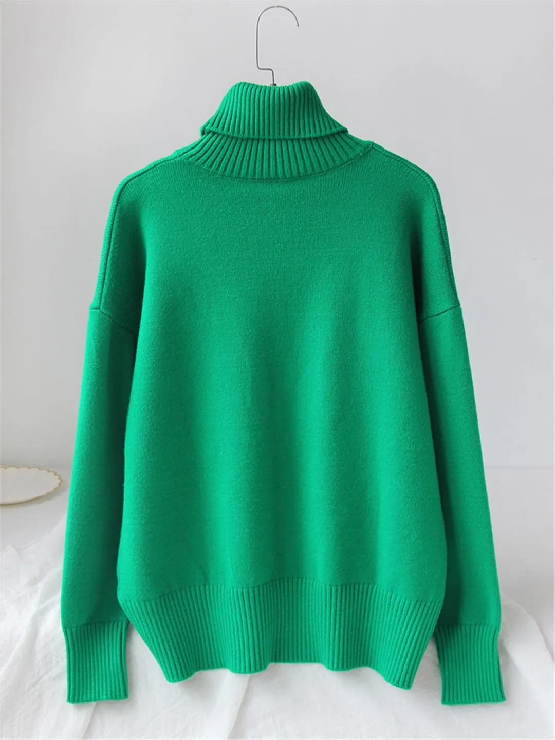 Women's Thick Sweaters Oversize Turtleneck Winter Warm White Pullovers Knitted Sweater Tops