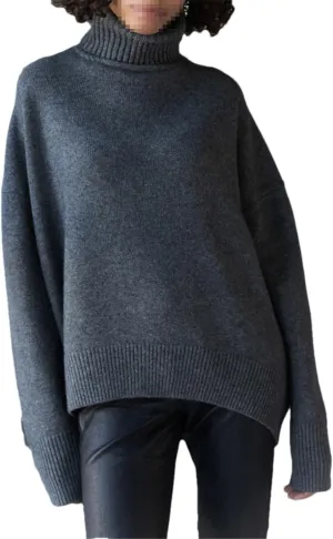 Women's Thick Sweaters Oversize Turtleneck Winter Warm White Pullovers Knitted Sweater Tops