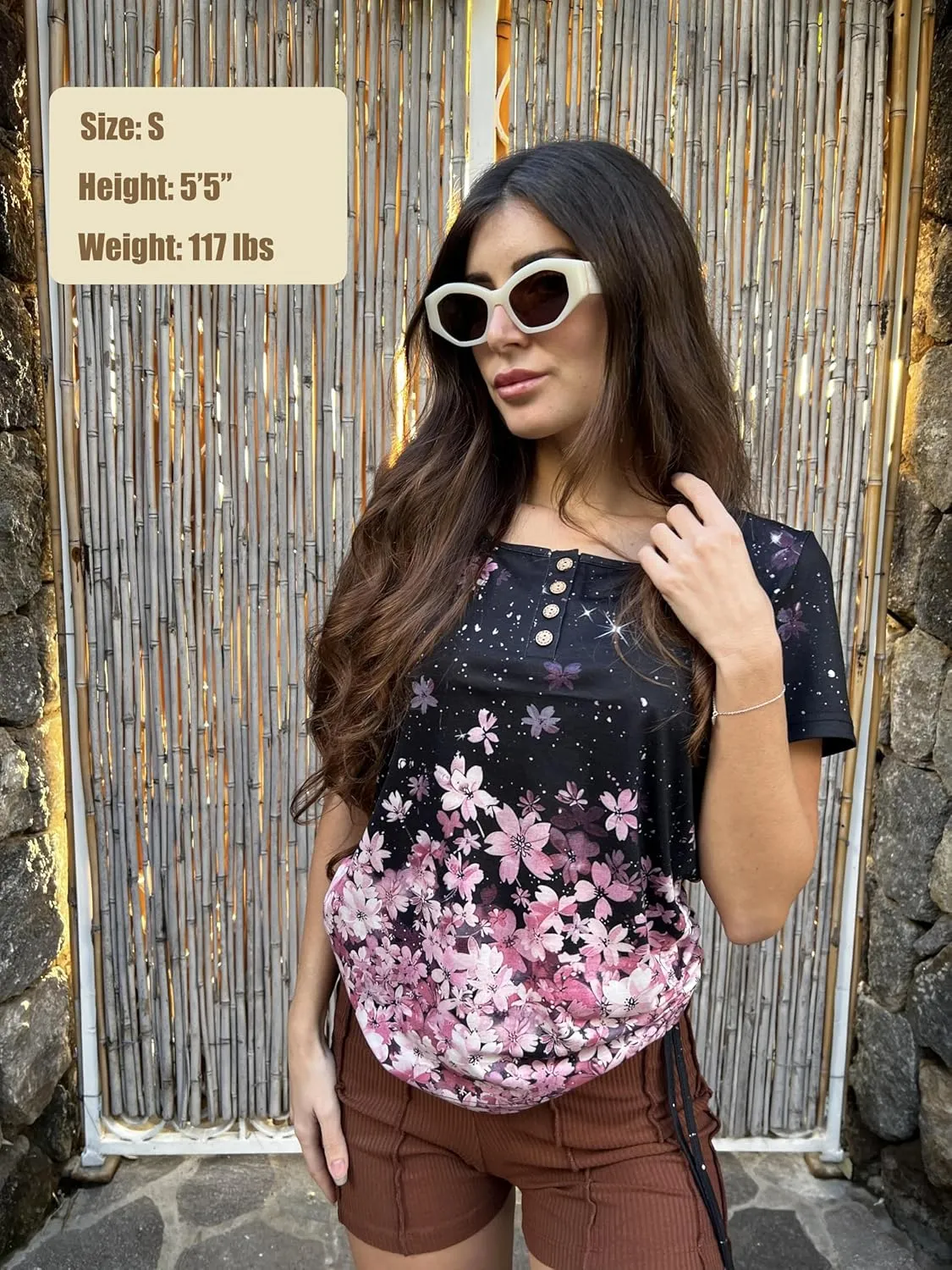 Womens Tops Short Sleeve Summer Henley Shirts Scoop Neck Ruched Blouses Dressy Casual Tunic Tops