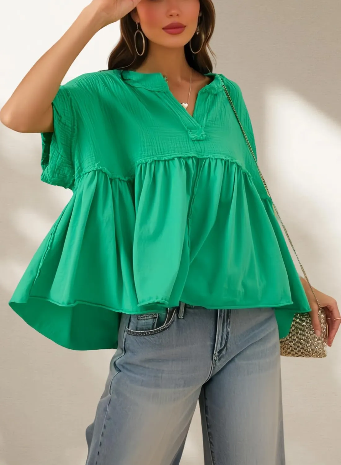 Women's Tops Short Sleeve V Neck Flowy Cute Summer Tops Oversized Tshirts Trendy Clothes