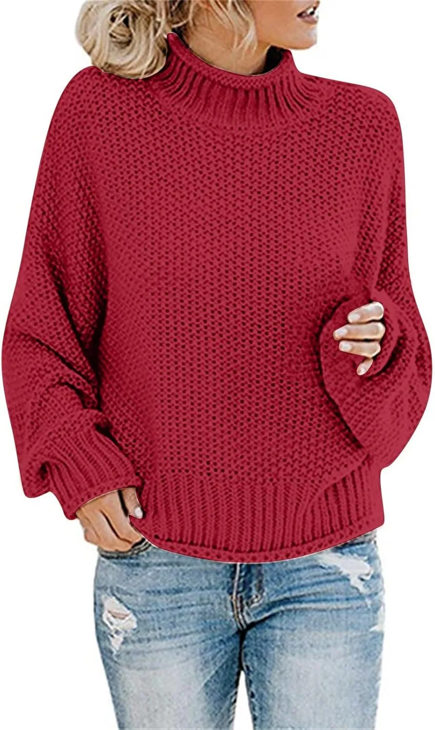 Womens Turtleneck Oversized Long Sleeve Fall Sweater 2023 Plus Size Tunic Pullover Mock Neck Sweaters Ribbed Knit Tops