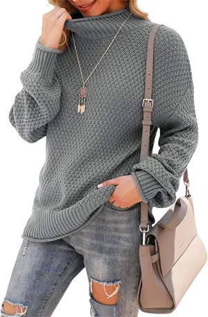Women's Turtleneck Oversized Sweaters Batwing Long Sleeve Loose Chunky Knit Pullovers
