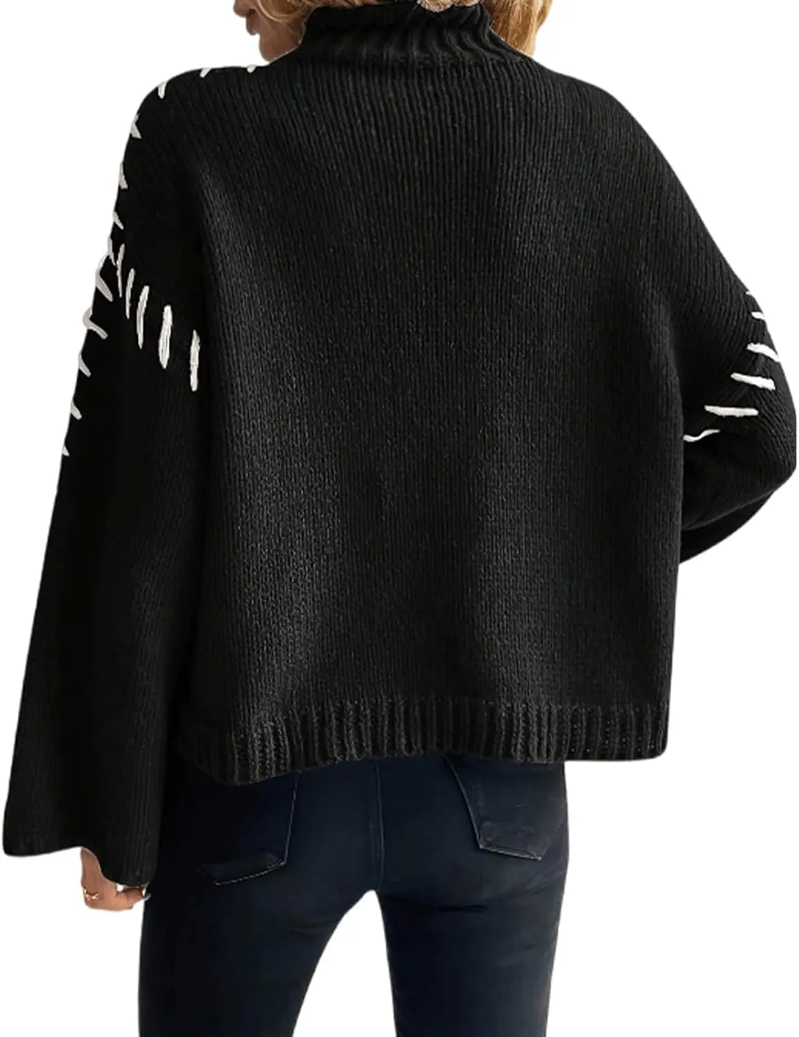 Women's Turtleneck Oversized Sweaters Long Bell Sleeve Casual Women Sweaters