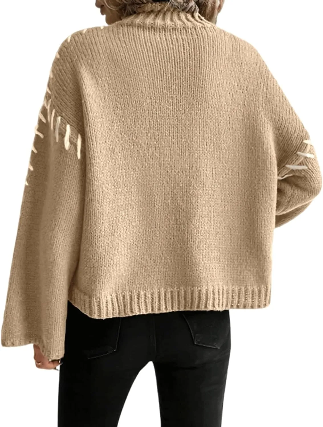 Women's Turtleneck Oversized Sweaters Long Bell Sleeve Casual Women Sweaters