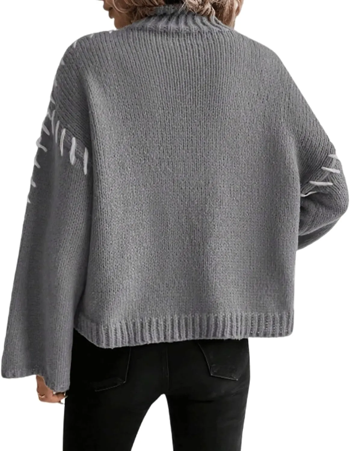 Women's Turtleneck Oversized Sweaters Long Bell Sleeve Casual Women Sweaters