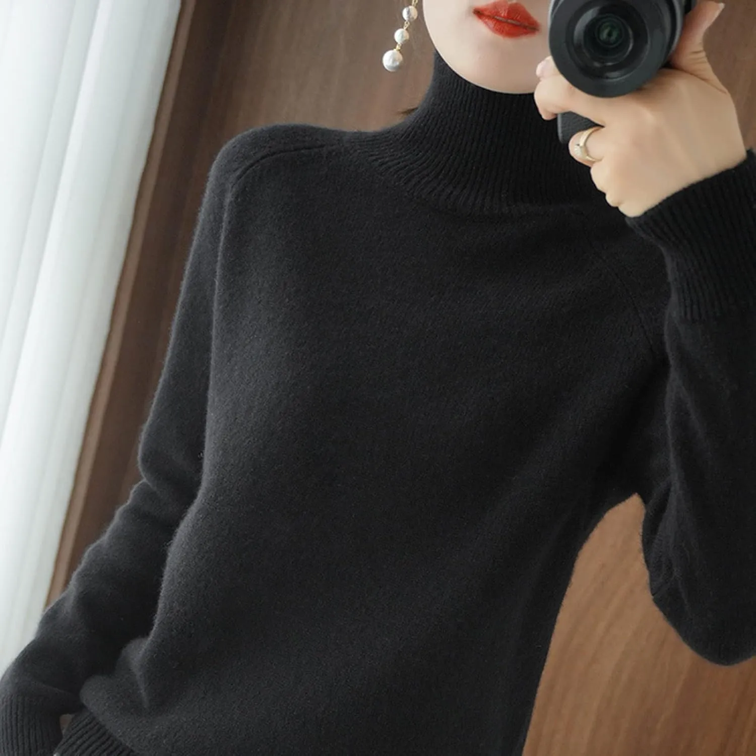 Womens Turtleneck Ribbed Knit Sweater Fall Warm Lightweight Trendy Jumpers Long Sleeve Loose Fit Casual Pullover Tops