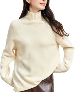 Women's Turtleneck Sweater 100percent Wool Knit Pullovers Oversized Long Sleeve Warm Jumper Tops