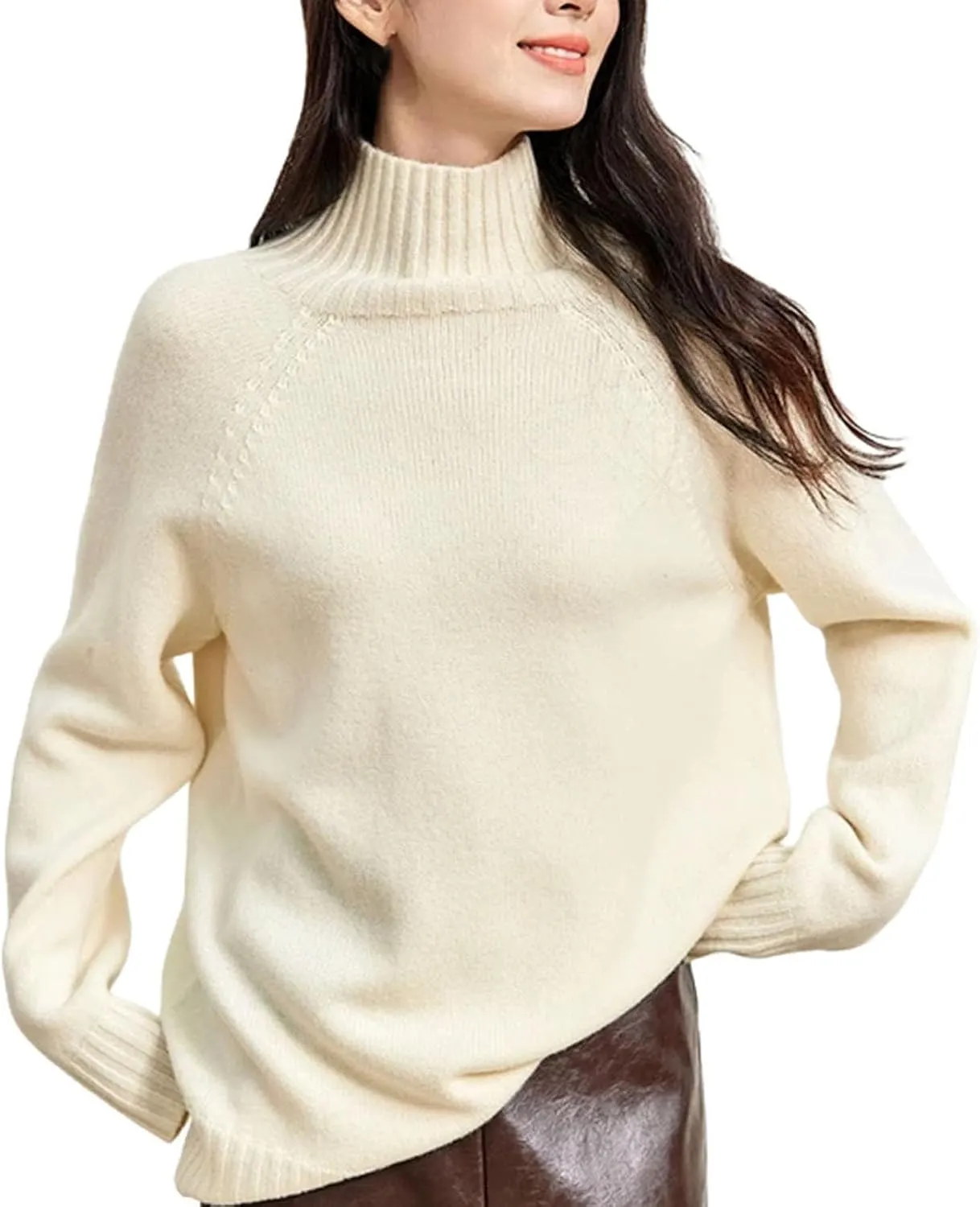 Women's Turtleneck Sweater 100percent Wool Knit Pullovers Oversized Long Sleeve Warm Jumper Tops