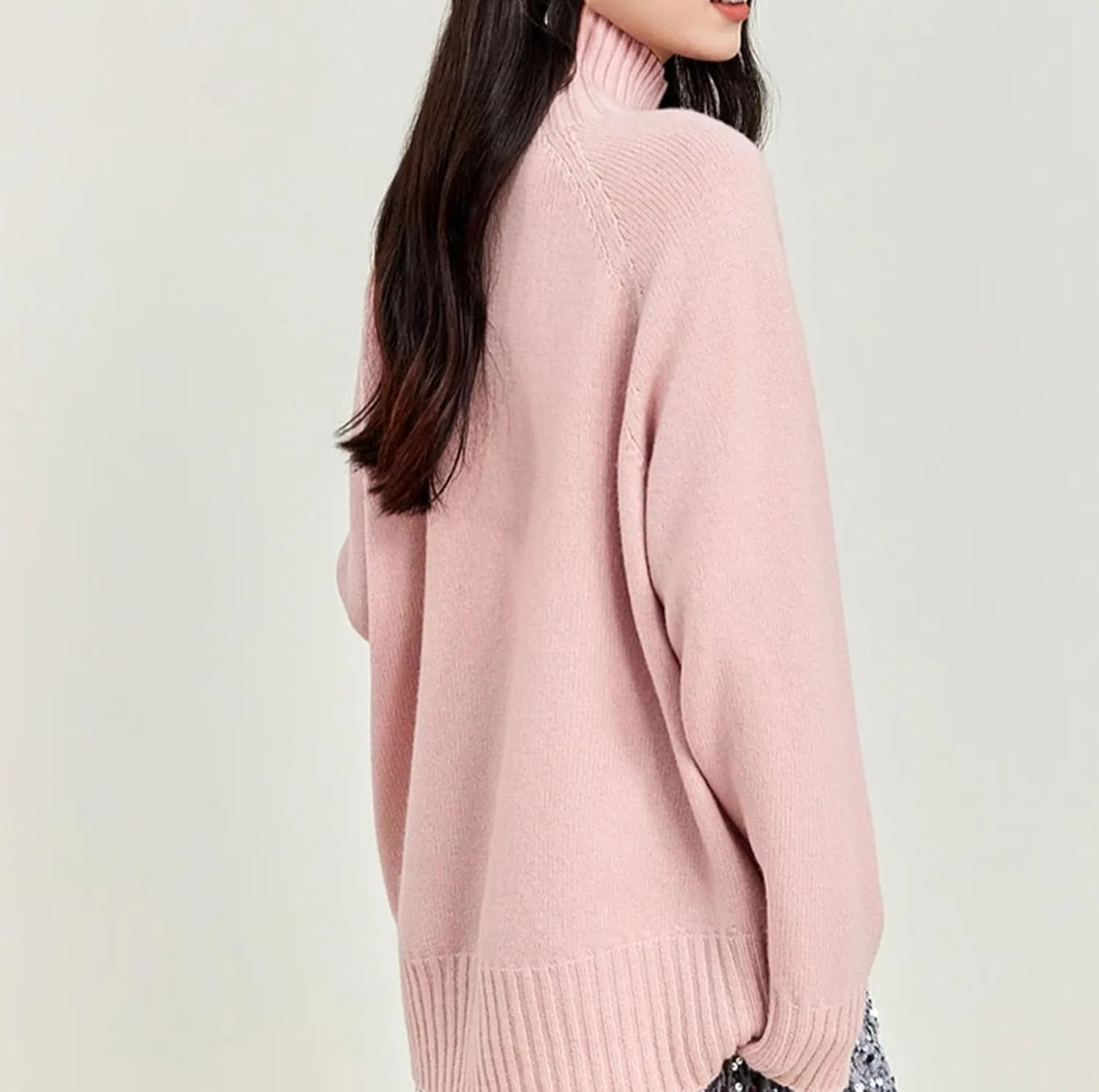 Women's Turtleneck Sweater 100percent Wool Knit Pullovers Oversized Long Sleeve Warm Jumper Tops