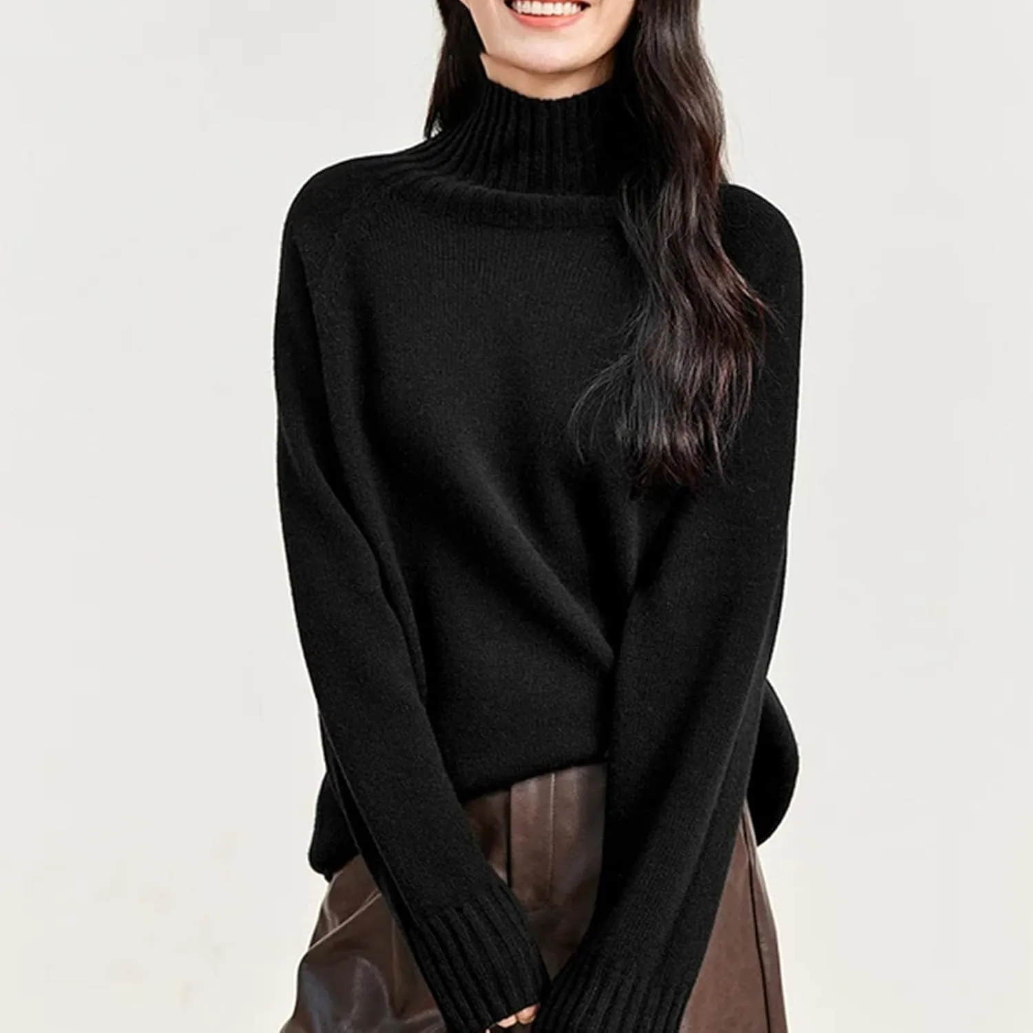 Women's Turtleneck Sweater 100percent Wool Knit Pullovers Oversized Long Sleeve Warm Jumper Tops
