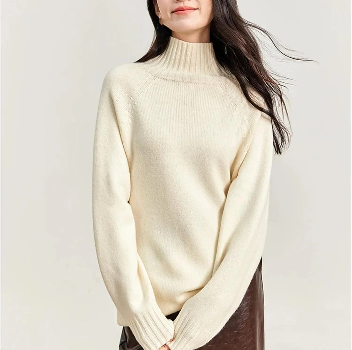 Women's Turtleneck Sweater 100percent Wool Knit Pullovers Oversized Long Sleeve Warm Jumper Tops