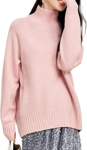 Women's Turtleneck Sweater 100percent Wool Knit Pullovers Oversized Long Sleeve Warm Jumper Tops