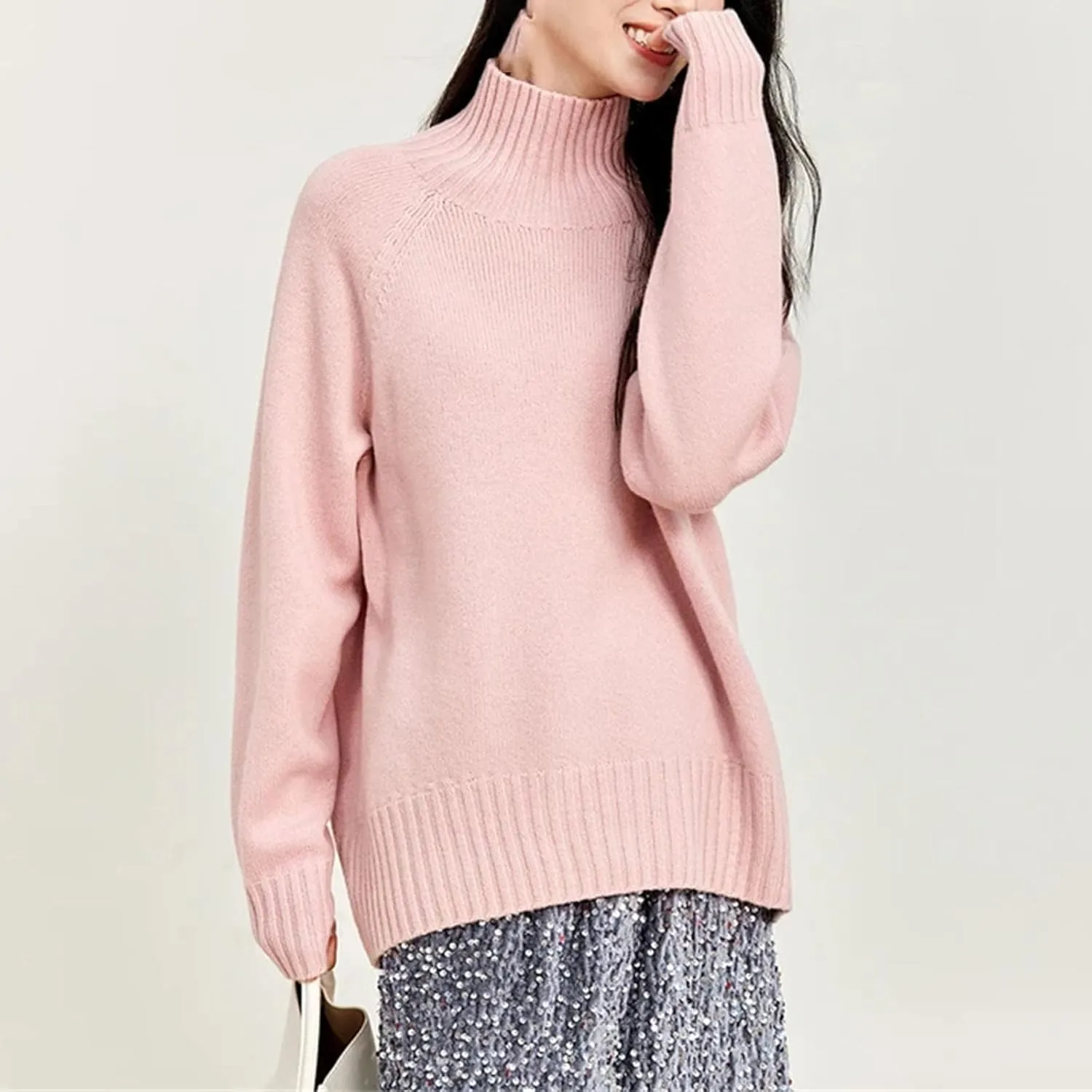 Women's Turtleneck Sweater 100percent Wool Knit Pullovers Oversized Long Sleeve Warm Jumper Tops