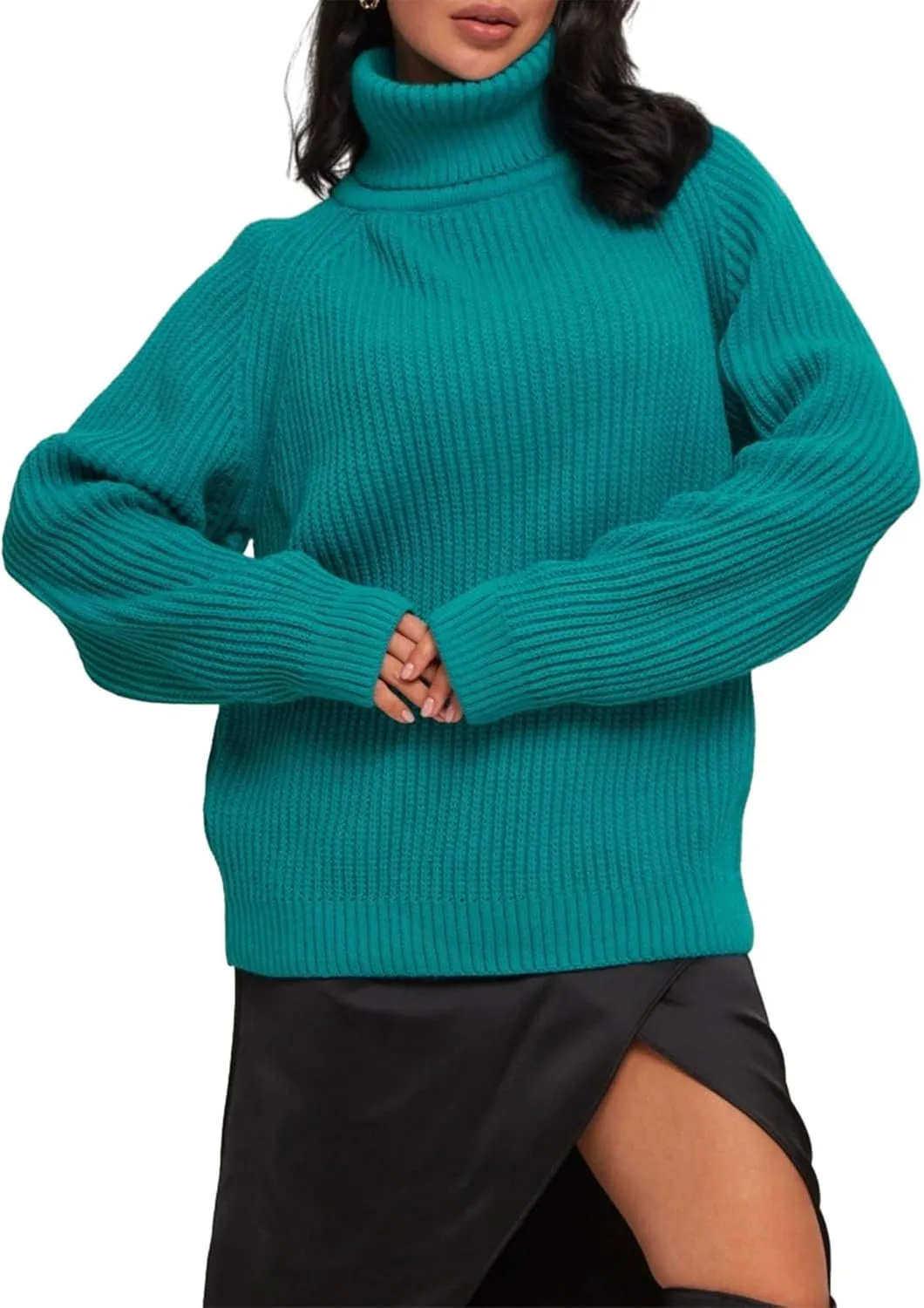Women's Turtleneck Sweaters Long Sleeve Oversized Pullovers Winter Warm Casual Knit Tops