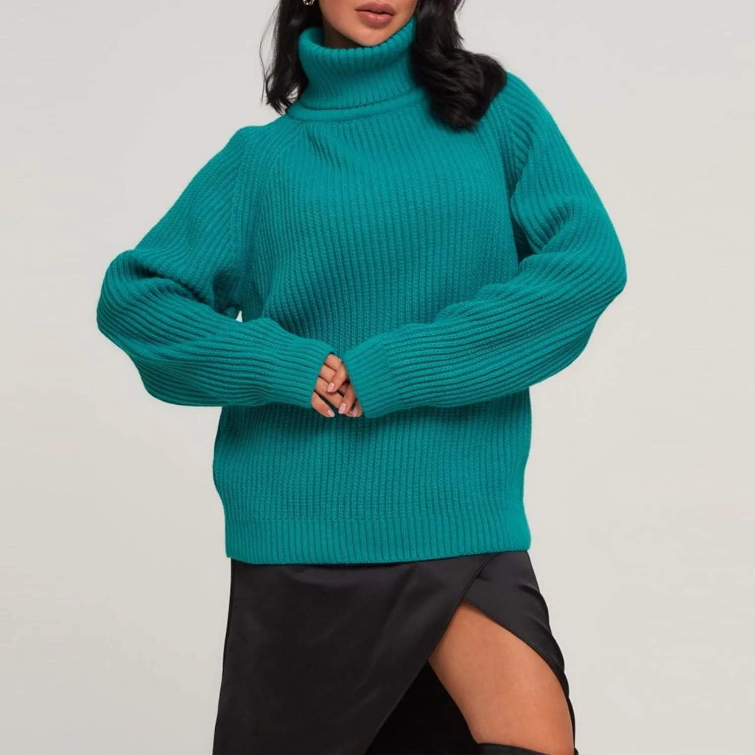 Women's Turtleneck Sweaters Long Sleeve Oversized Pullovers Winter Warm Casual Knit Tops