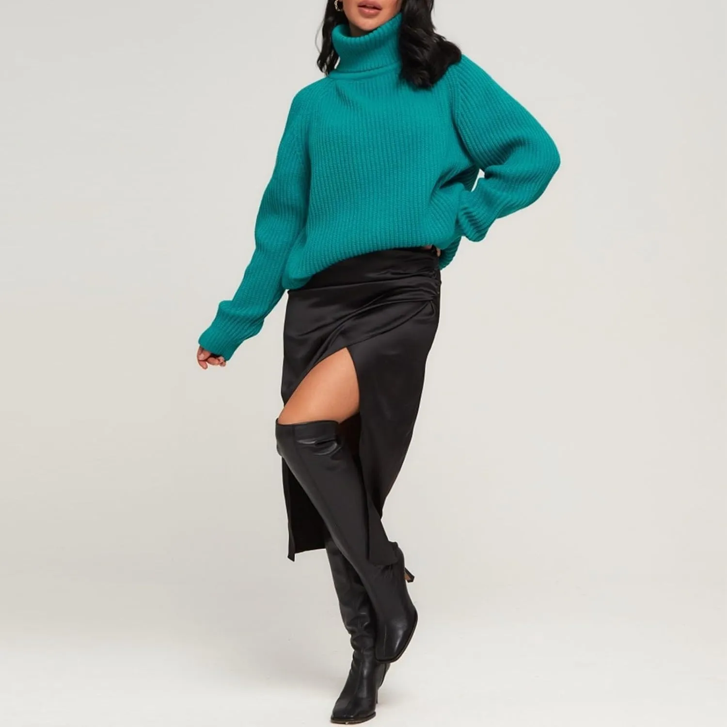 Women's Turtleneck Sweaters Long Sleeve Oversized Pullovers Winter Warm Casual Knit Tops