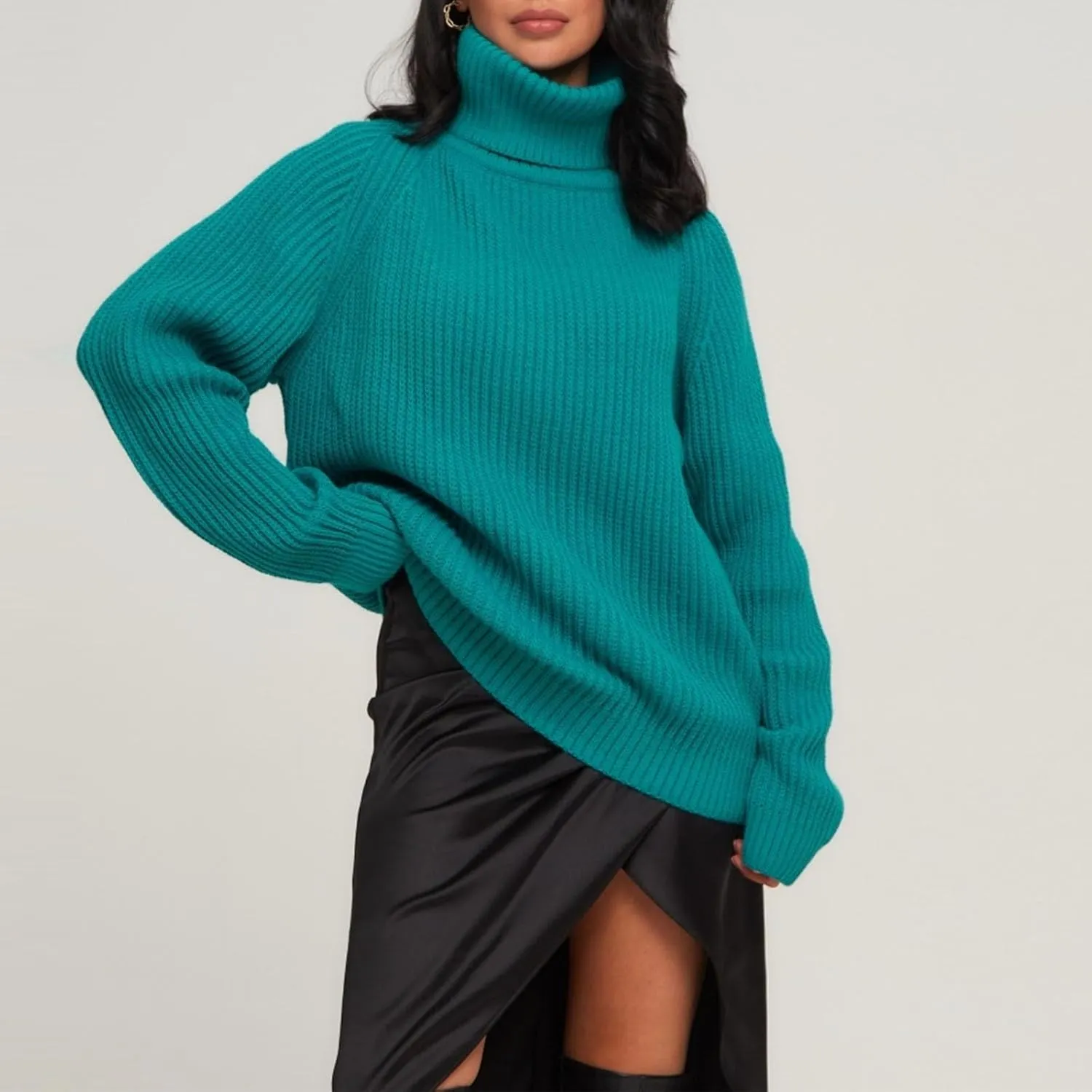 Women's Turtleneck Sweaters Long Sleeve Oversized Pullovers Winter Warm Casual Knit Tops