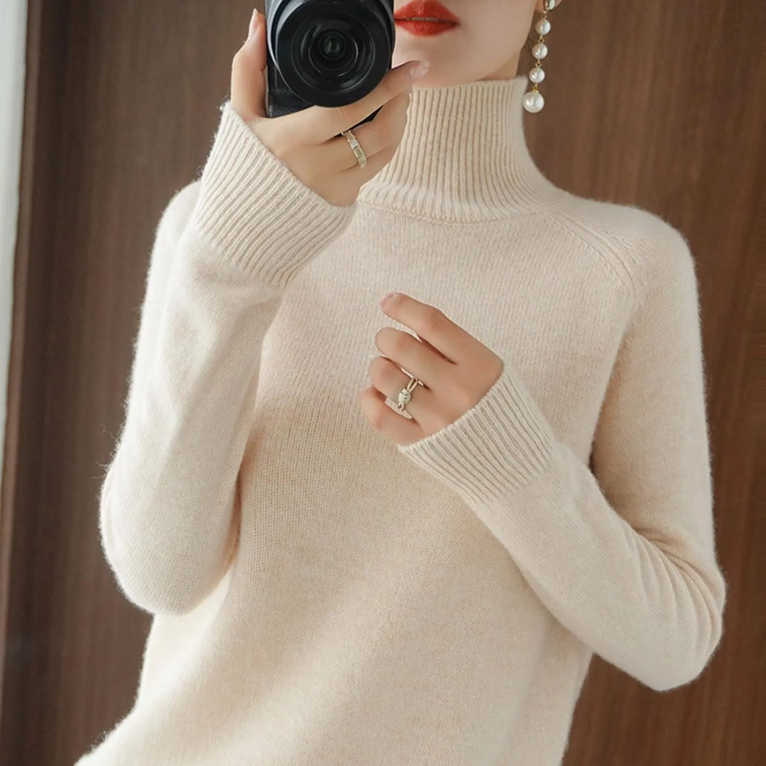 Womens Turtleneck Sweaters Oversized Sweaters Ribbed Knitted Sweater Fall Pullover Sweater Y2K Sweaters Jumper Tops