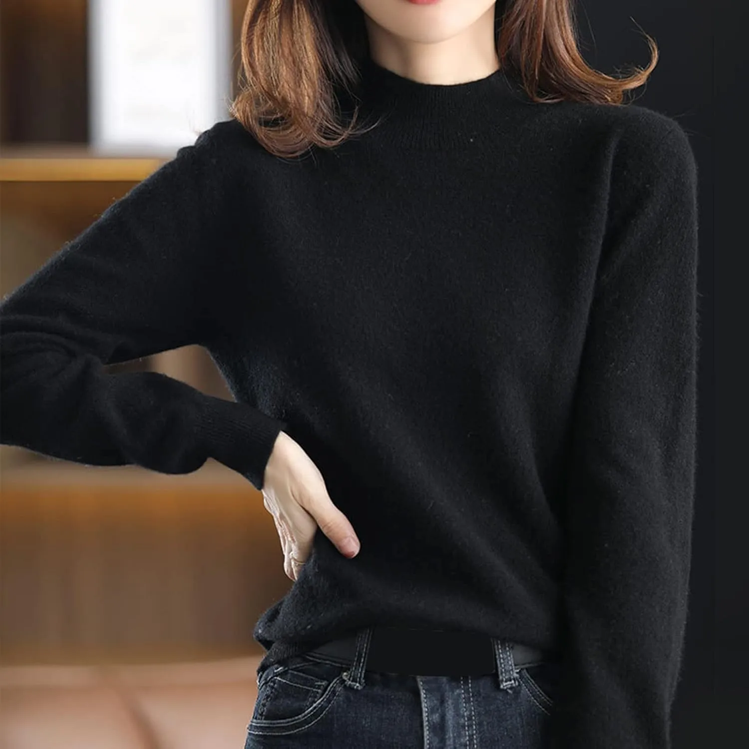 Womens Turtleneck Sweaters Oversized Sweaters Ribbed Knitted Sweater Fall Pullover Sweater Y2K Sweaters Jumper Tops
