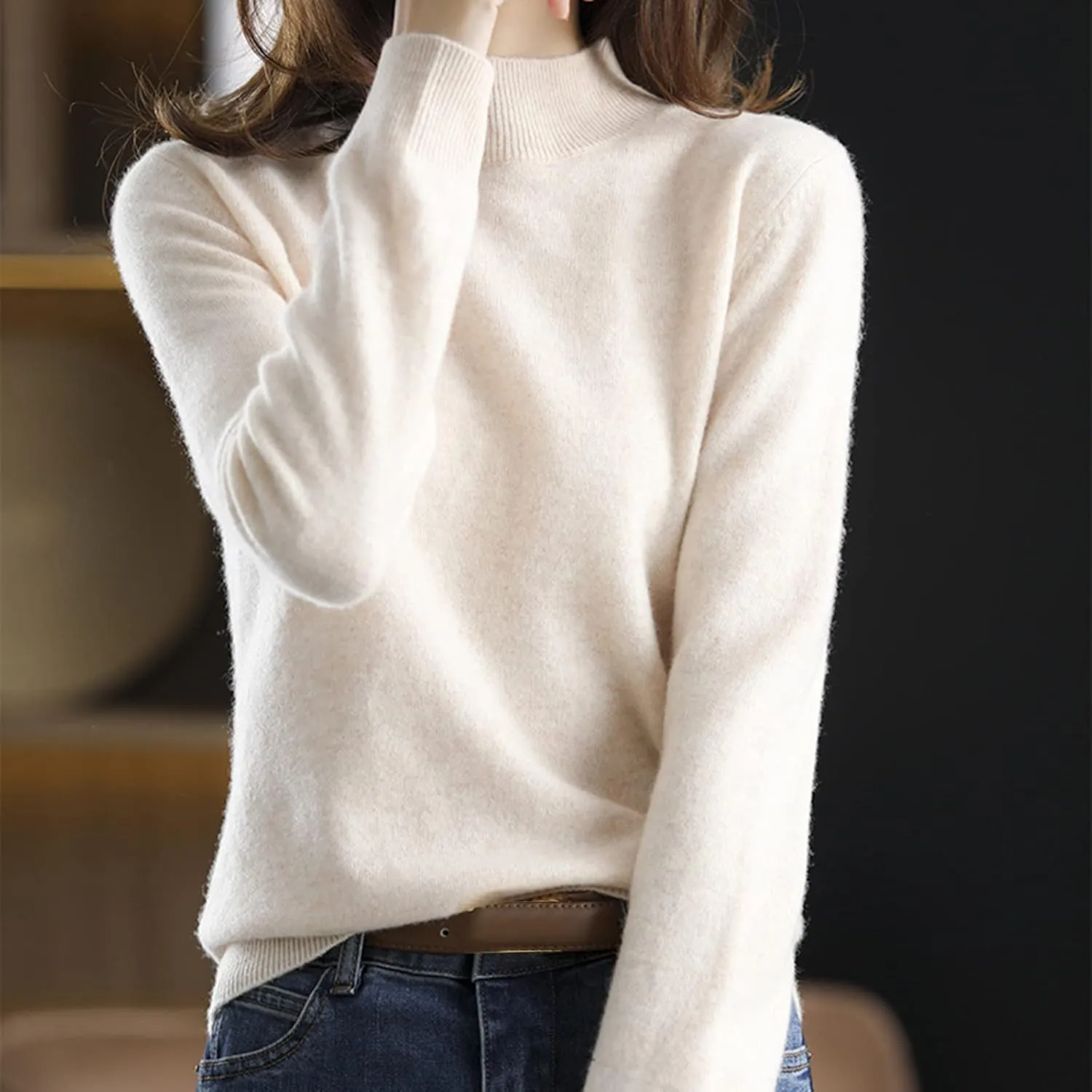Womens Turtleneck Sweaters Oversized Sweaters Ribbed Knitted Sweater Fall Pullover Sweater Y2K Sweaters Jumper Tops