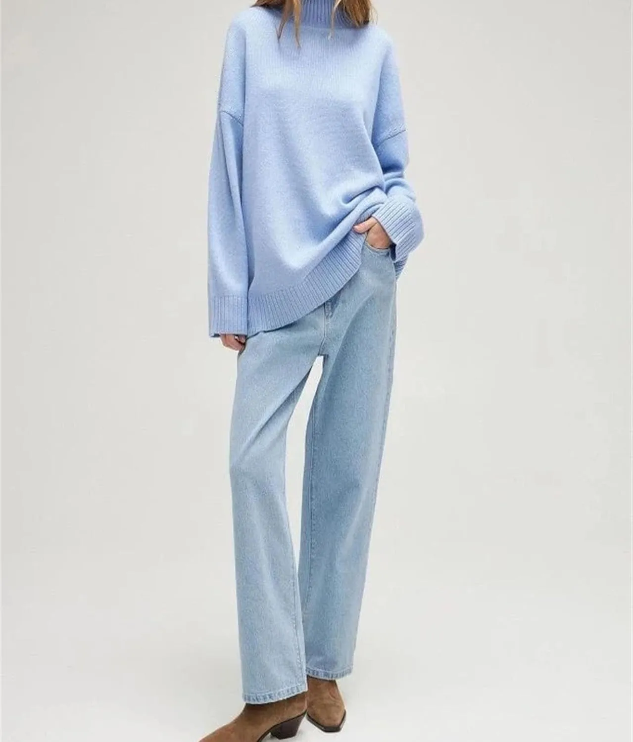 Women's Turtleneck Sweaters Winter Warm Knit Pullovers Long Sleeve Oversized Casual Sweater