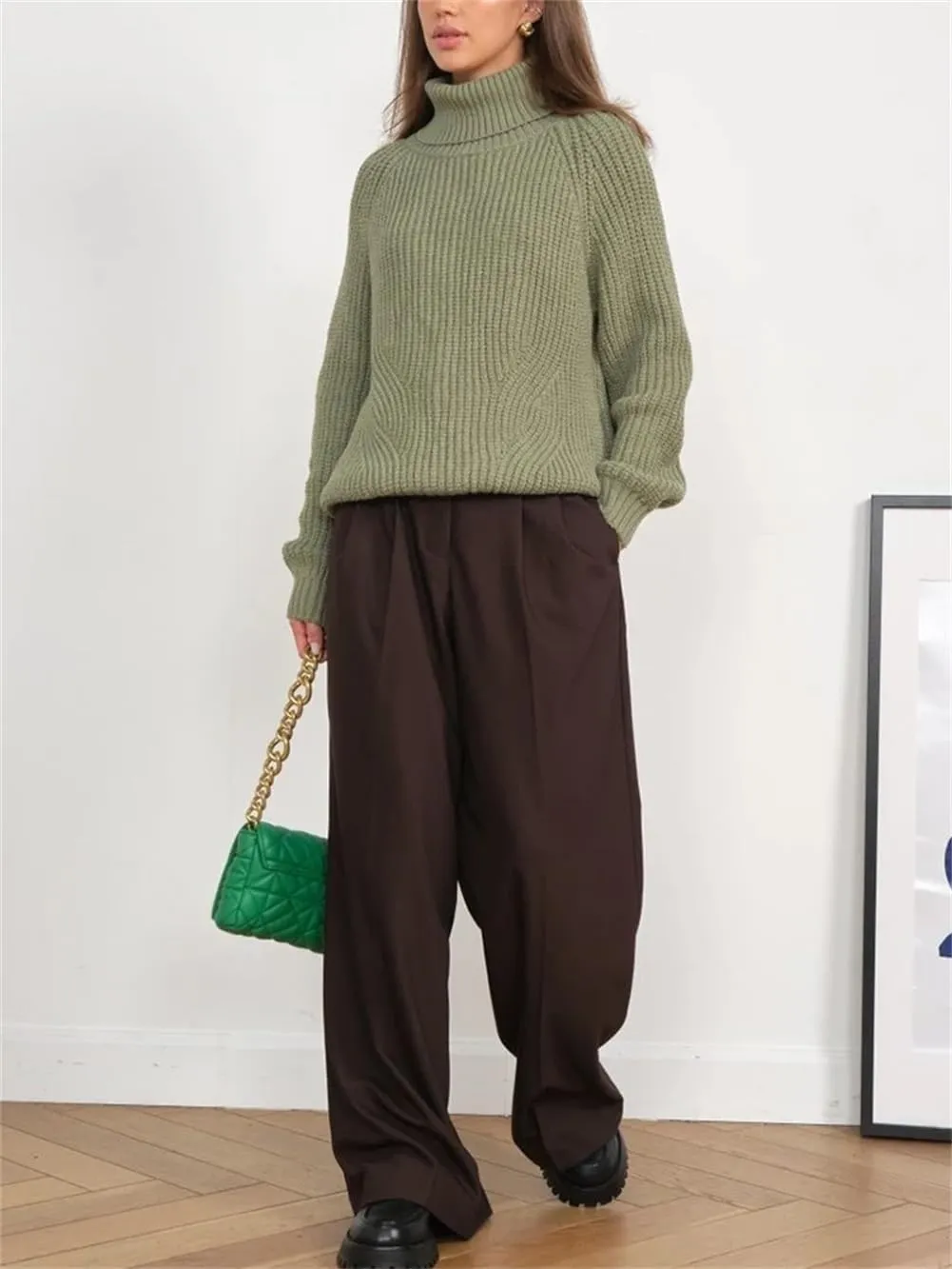 Women's Turtlenecks Pullovers Knitted Sweater Winter Soft Thick Oversize Long Sleeve Top