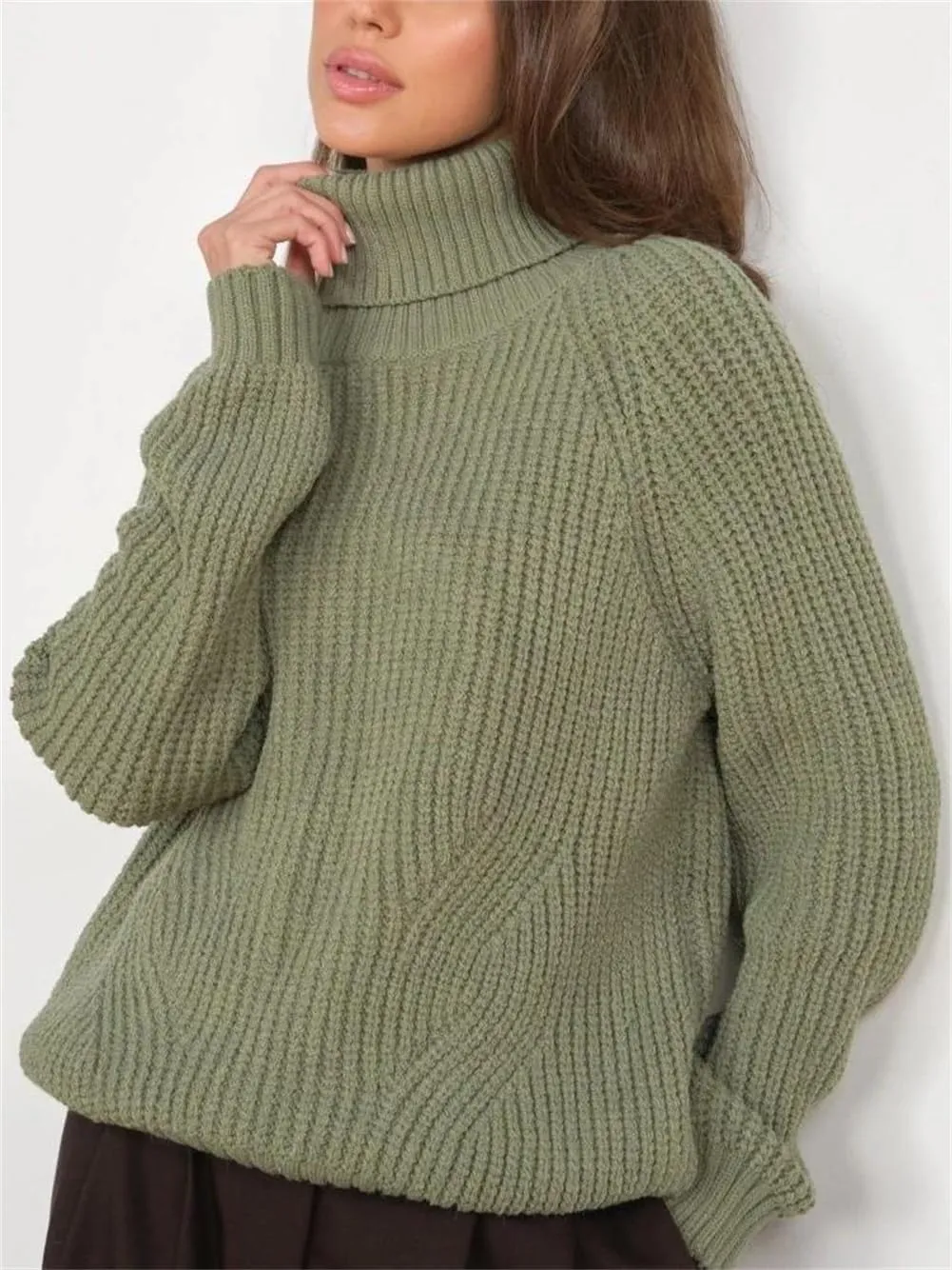 Women's Turtlenecks Pullovers Knitted Sweater Winter Soft Thick Oversize Long Sleeve Top