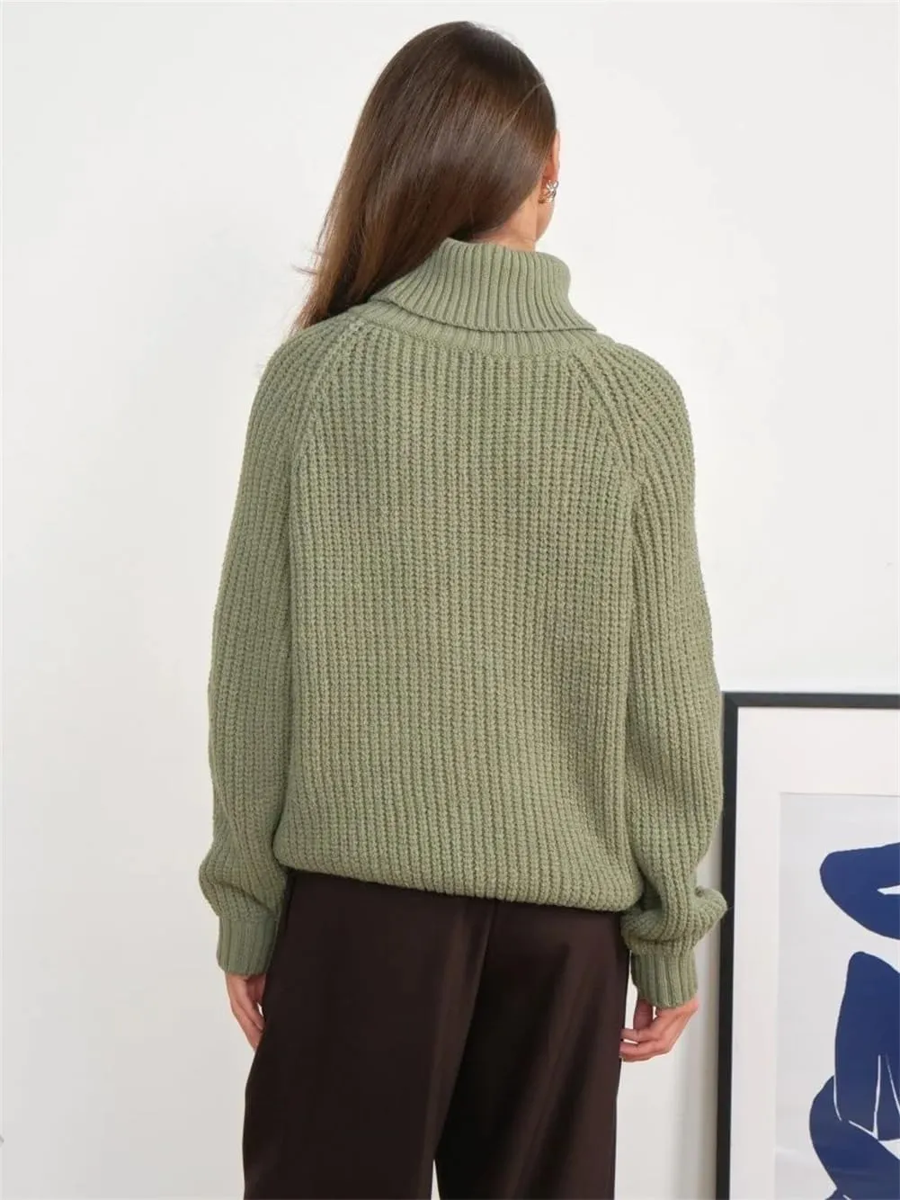 Women's Turtlenecks Pullovers Knitted Sweater Winter Soft Thick Oversize Long Sleeve Top