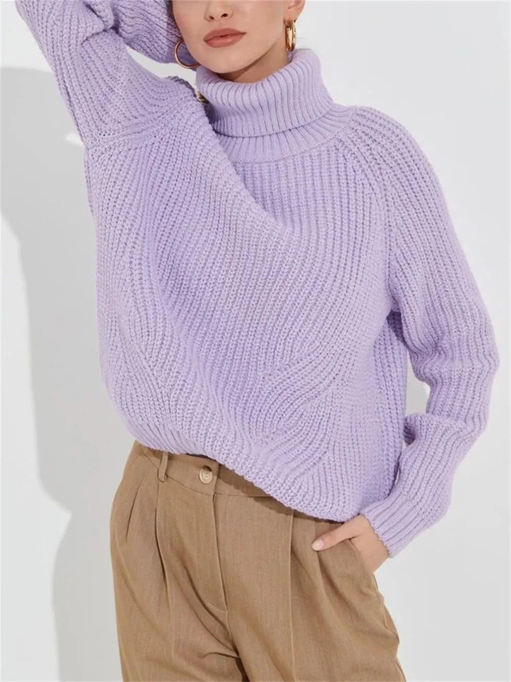 Women's Turtlenecks Pullovers Knitted Sweater Winter Soft Thick Oversize Long Sleeve Top