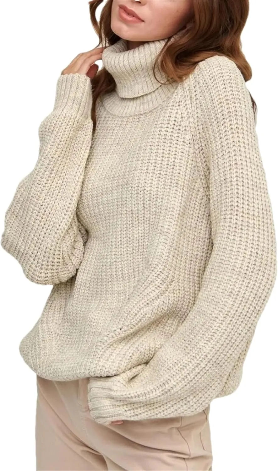 Women's Turtlenecks Pullovers Knitted Sweater Winter Soft Thick Oversize Long Sleeve Top