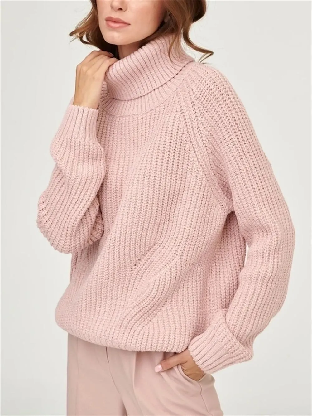 Women's Turtlenecks Pullovers Knitted Sweater Winter Soft Thick Oversize Long Sleeve Top